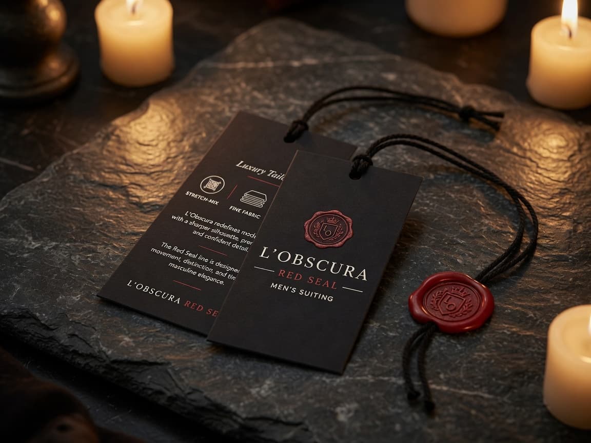 Red Seal hang tags with wax seal, candlelit